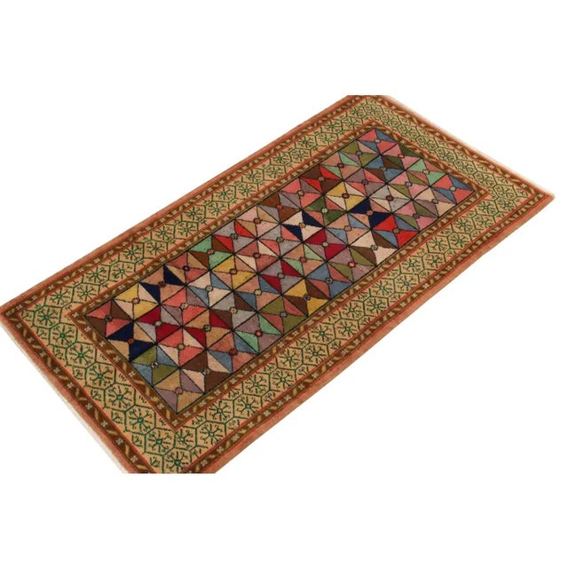 Art Deco 1960s Vintage Distressed Art Deco Rug in Multicolor Geometric Pattern For Sale - Image 3 of 5