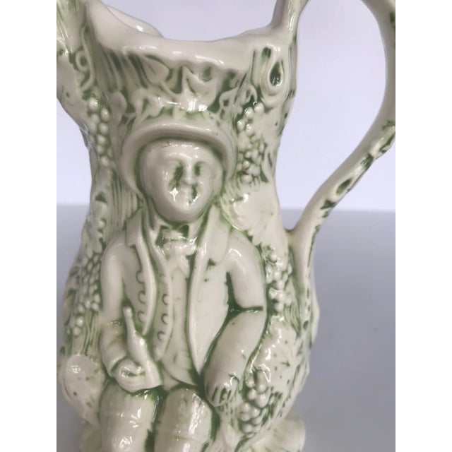 1960s Green and White Ceramic Pitcher With Gentleman Figures and Grape Vines For Sale - Image 5 of 9