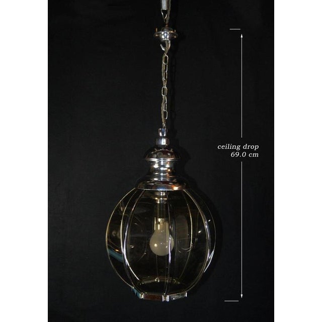 Mid-Century Octagonal Smoked Glass and Chrome Globe Pendant Light, 1960s For Sale - Image 6 of 13