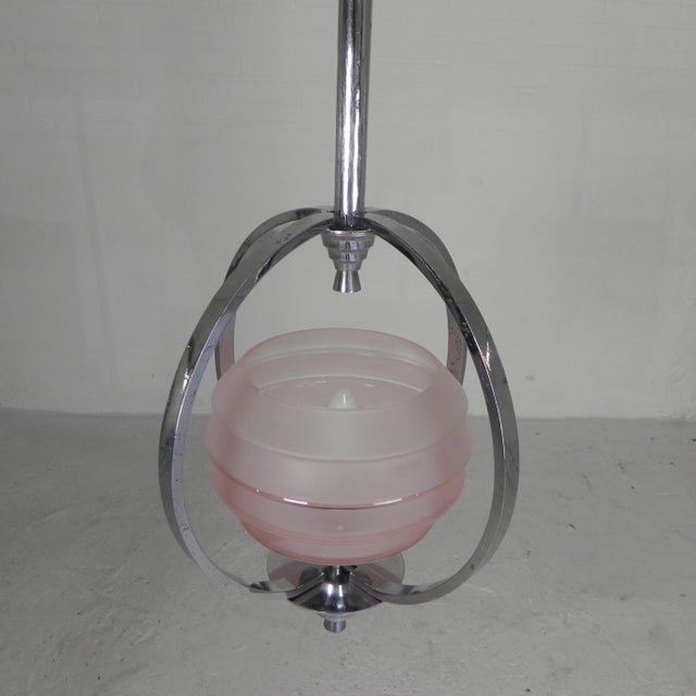 Art Deco Pendant Lamp with Glass Shade and Chrome Frame, 1930s For Sale - Image 6 of 18