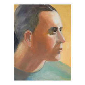 Late 20th Century Modernist Portrait Painting of Man in Green Shirt