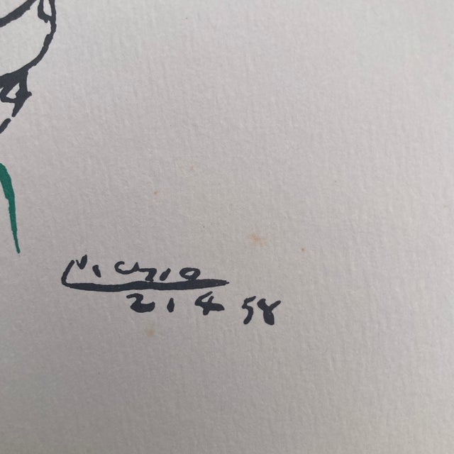 After Picasso's 1958 "Bouquet of Peace" Mid-Century Modern Vintage Lithograph Print - Gold Metal Frame For Sale - Image 9 of 12