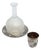 Cut Glass Night Decanter with Silver Base and Cup For Sale