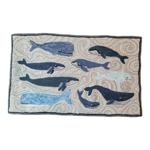 "Whale of a Time" - Hand Hooked by Designer - 100% Wool on Linen Backing