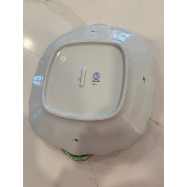 Ceramic Her End Hand-Painted Floral Porcelain Square Tray With Applied Leaf Handles For Sale - Image 7 of 7