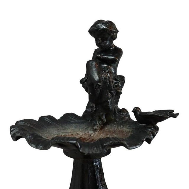 1920s Antique Figural Cherub & Seashell Cast Iron Garden Birdbath C1920 For Sale - Image 5 of 13