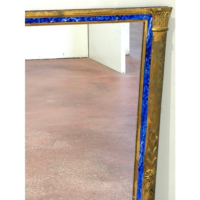Italian Neoclassical Lapis-Blue Enameled Giltwood Mirror, 1960s For Sale - Image 10 of 16