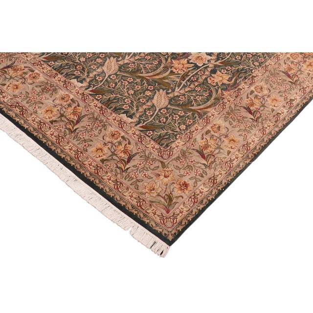 Shabby Chic Floral Dafodils Pak-Persian Green/Gray Wool Rug - 8'2'' X 10'4'' For Sale - Image 3 of 9
