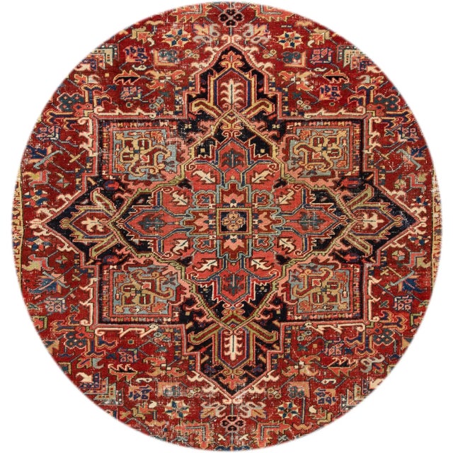 Early 20th Century Antique Distressed Persian Heriz Wool Rug