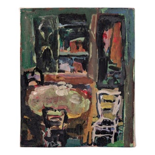 French School Artist, Interior with Table and Chairs, Oil Painting on Canvas, Mid-20th Century For Sale