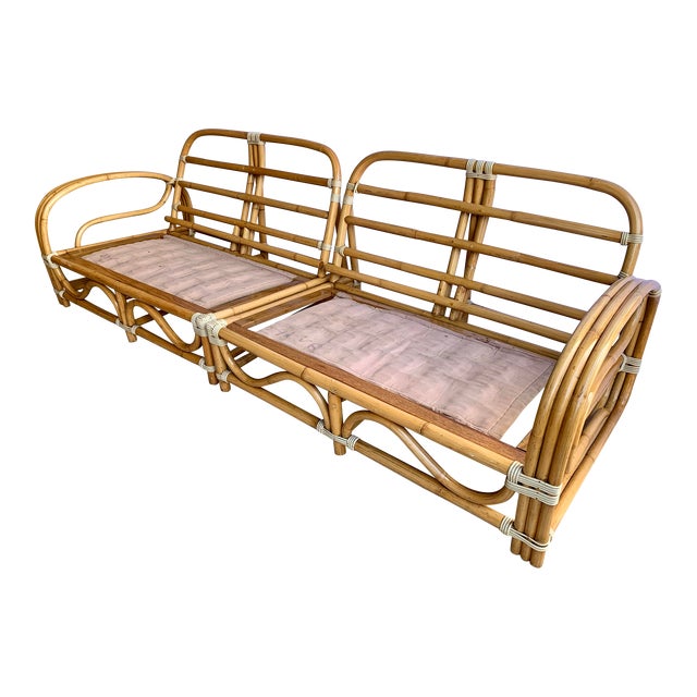 1970s Vintage Restored Rattan 2 Piece Sectional Sofa Chairish