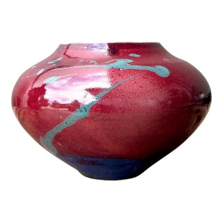 Vintage Original Drip Glazed Pottery Vase For Sale