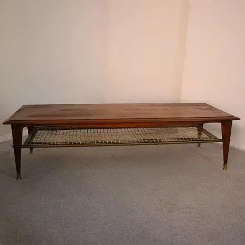 Coffee Table in Walnut and Brass Inserts, Italy, 1960s For Sale - Image 6 of 6