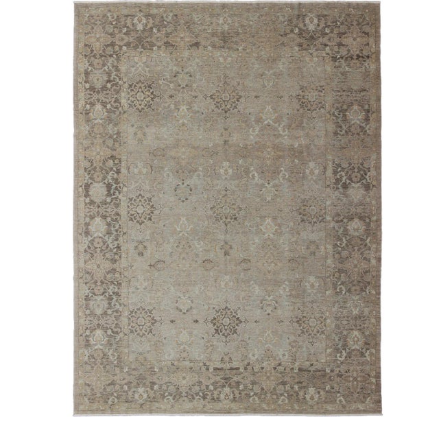 Fine Weave Sivas Rug in Ivory and Brown by Keivan Woven Arts 10'4 X 13'6 For Sale