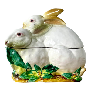 Vintage Regency Italian Glazed Ceramic Rabbit Lidded Casserole