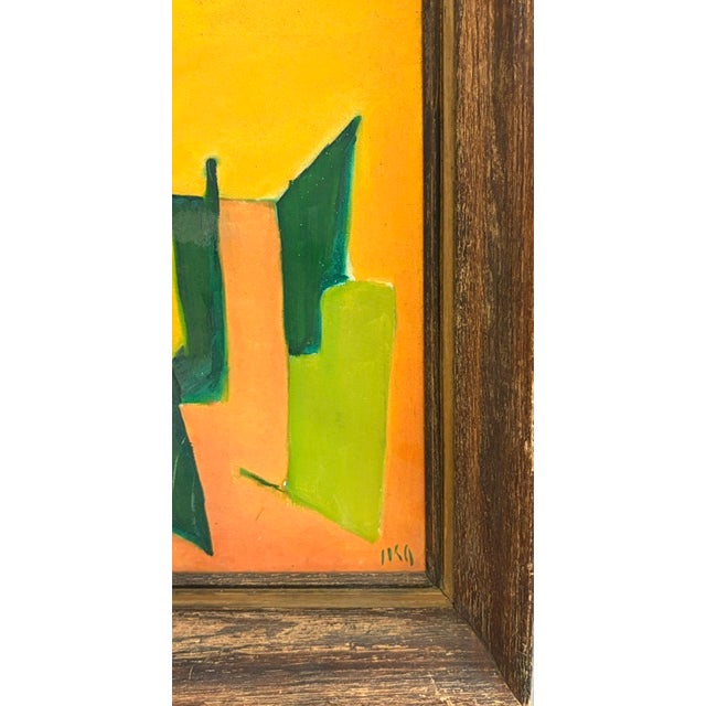 Mid Century Abstract Painting in Yellow, Signed For Sale - Image 4 of 8