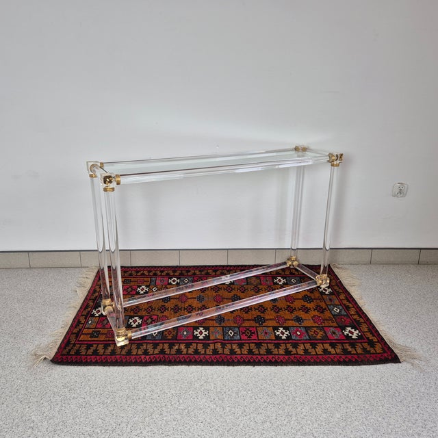 Gold Console Table in Acrylic Glass and Gold Metal, 1980s For Sale - Image 8 of 11