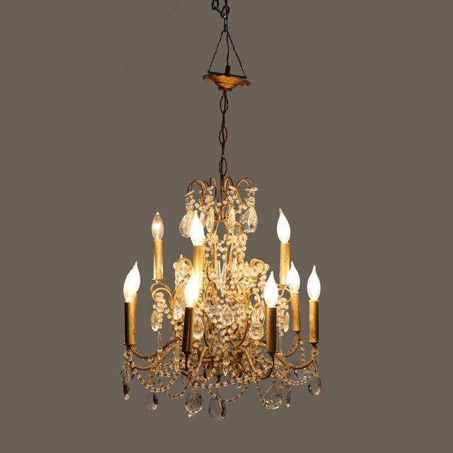 Antique French Louis XIV Style Brass & Crystal 12-Light Teired Chandelier c1930 Measures - 34 1/2" x 18 1/2" x 18 1/2" A...