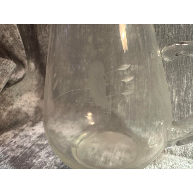 French Country Vintage Heritage by Princess House Detached Handle Etched Glass Pitcher For Sale - Image 3 of 8