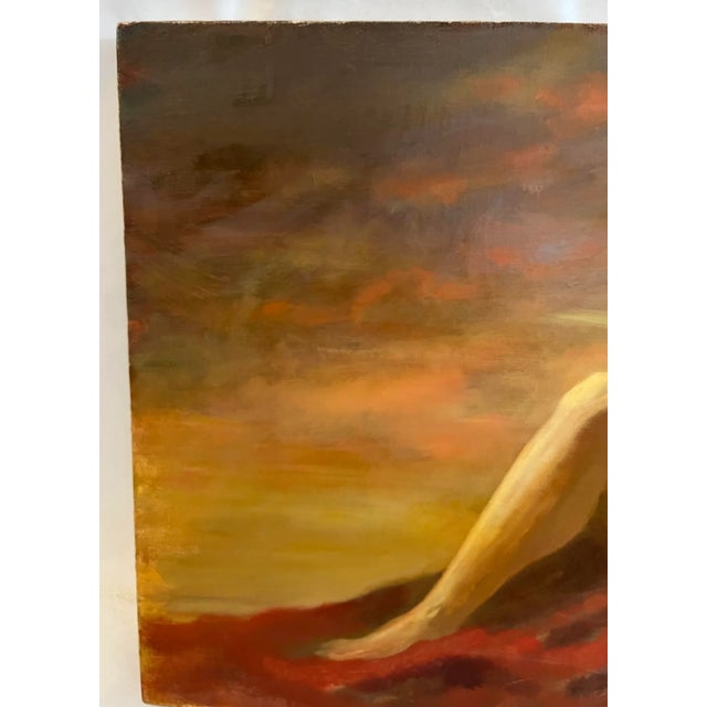 Wood Vintage Oil on Canvas Painting of a Nude Woman on Red Fabric For Sale - Image 7 of 9
