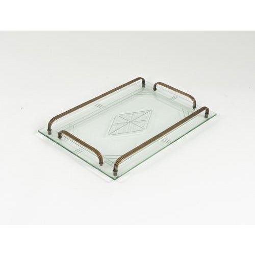 Vintage Italian Serving Tray in Glass and Brass, 1950s For Sale - Image 4 of 13