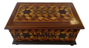 Vintage Folk Art Marquetry Box, 1940s