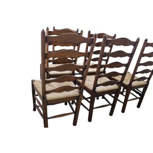 Wood Vintage Ladderback Rush Seat Side Chairs Set of 6 For Sale - Image 7 of 17