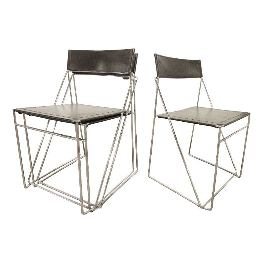 Minimalist X Line Chairs attributed to Niels Jorgen Haugesen for ...