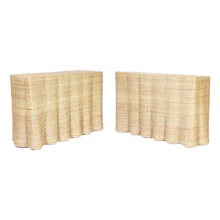 Pair of Wicker Drapery Ghost Consoles For Sale