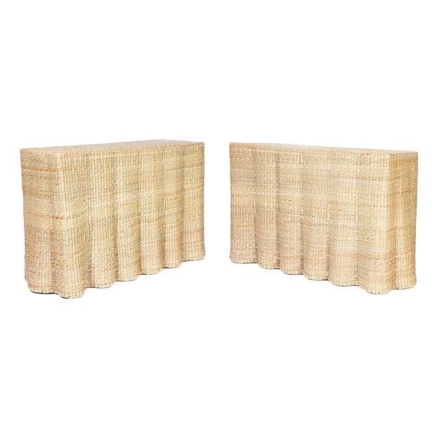 Pair of Wicker Drapery Ghost Consoles For Sale