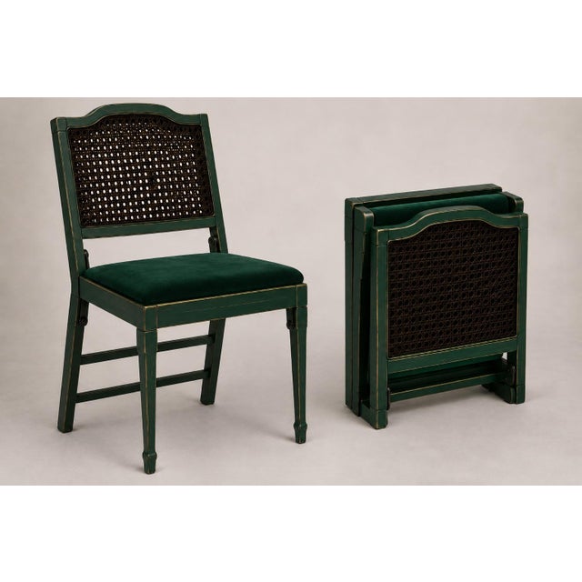 Mid-Century Modern 1970s Old Chapel Emerald City™ Leg-O-Matic Folding Dining Chairs, Set of 4 – Hollywood Regency Designer Edition For Sale - Image 3 of 4