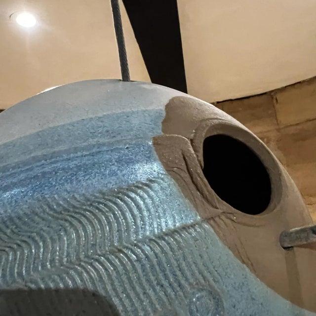 1960s Modernist Blue Bird Feeder Ceramic Art Pottery For Sale - Image 4 of 10