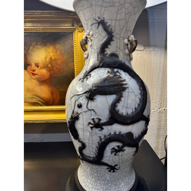 Pair Chinese Porcelain Dragon Vases Fitted as Lamps For Sale - Image 4 of 14