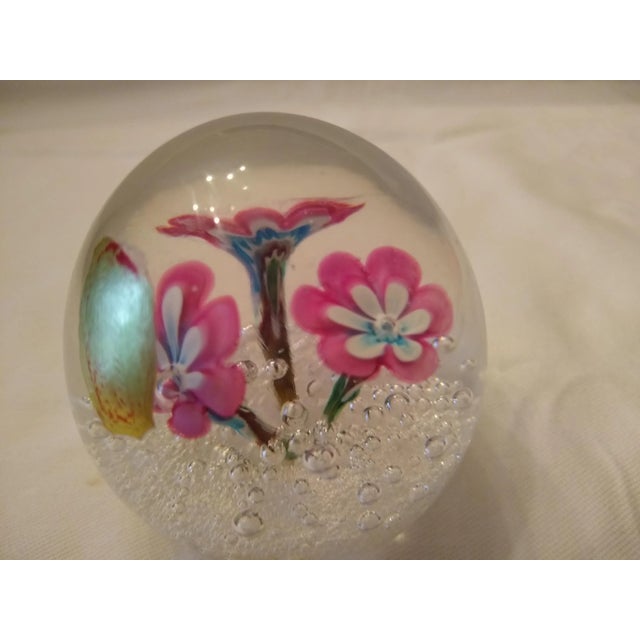 Art Deco Vintage Pink Daisy Murano Blown Glass Paperweight For Sale - Image 3 of 8