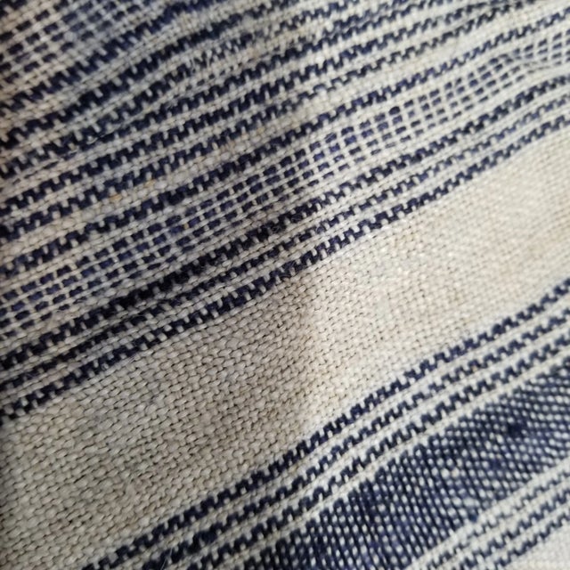 1990s Hand Woven Indigo Stripe Throw For Sale In Los Angeles - Image 6 of 7