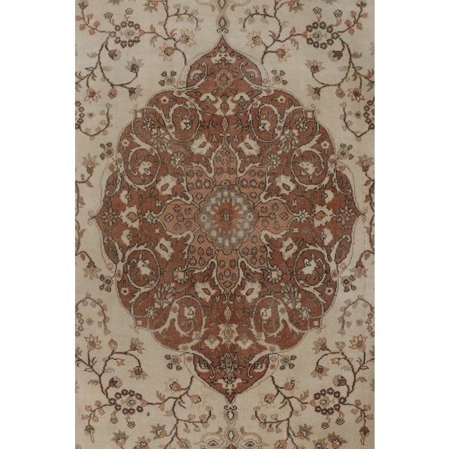 Rug & Kilim Antique Turkish Hereke Rug, Brown and Beige Floral Medallion - Rug & Kilim For Sale - Image 4 of 9