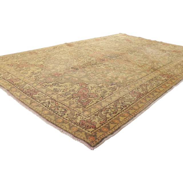 50525 Vintage Turkish Sivas Rug, 04'10 x 07'06. Rugged beauty meets casual elegance in this hand knotted wool vintage...
