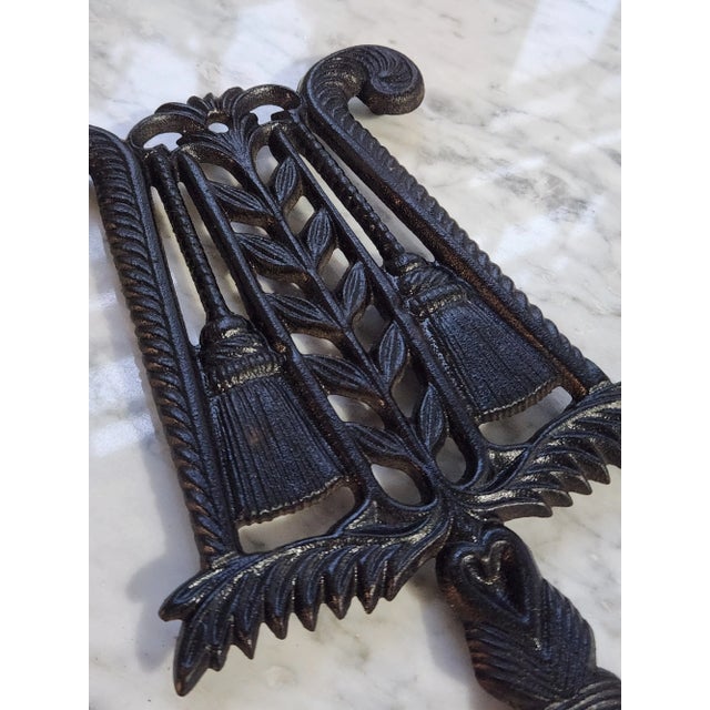 Black Late 20th Century Cast Iron Grain & Tassel Trivets- Set of 3 For Sale - Image 8 of 10