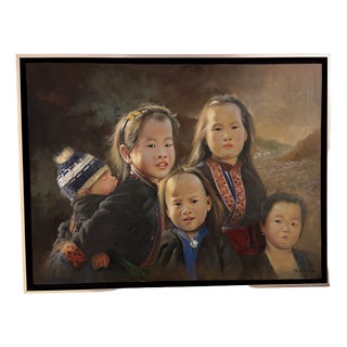 S Prayung, H S T Group of Hmong Children, 1970s, Oil Painting on Canvas, Framed For Sale