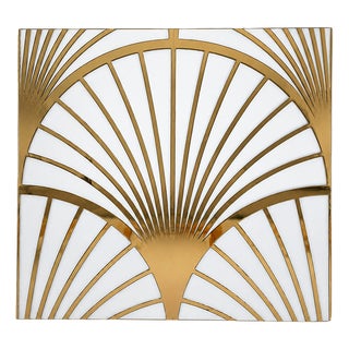 White Glass and Brass Panel, 1980s For Sale