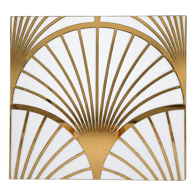 White Glass and Brass Panel, 1980s For Sale