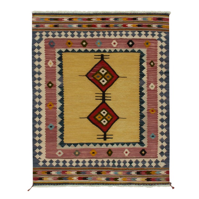 Textile Vintage Sofreh Kilim Rug in Camel, Red Medallions and Colorful Tribal Borders For Sale - Image 7 of 7