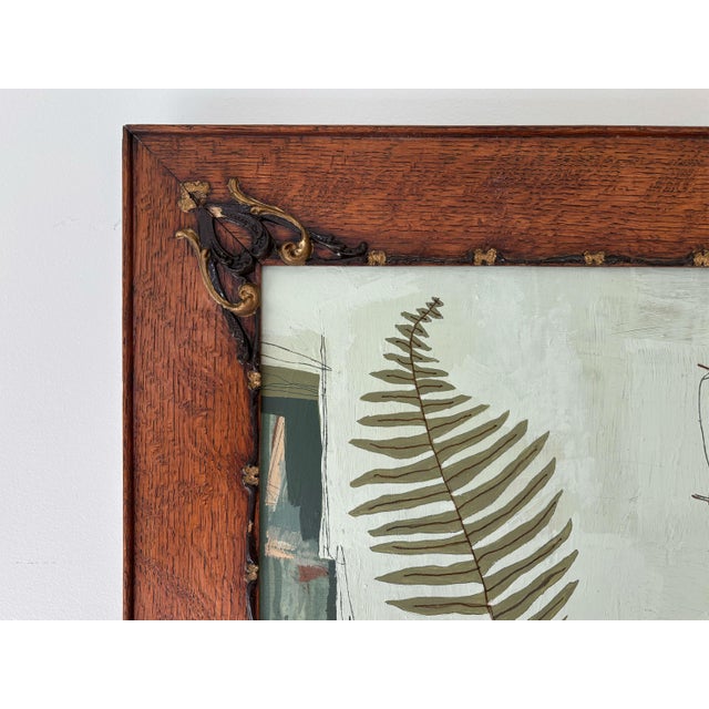 Paint “Cabin Fern" Green Abstract Art in Antique Frame, Transitional Living Room Art by JTS For Sale - Image 7 of 11