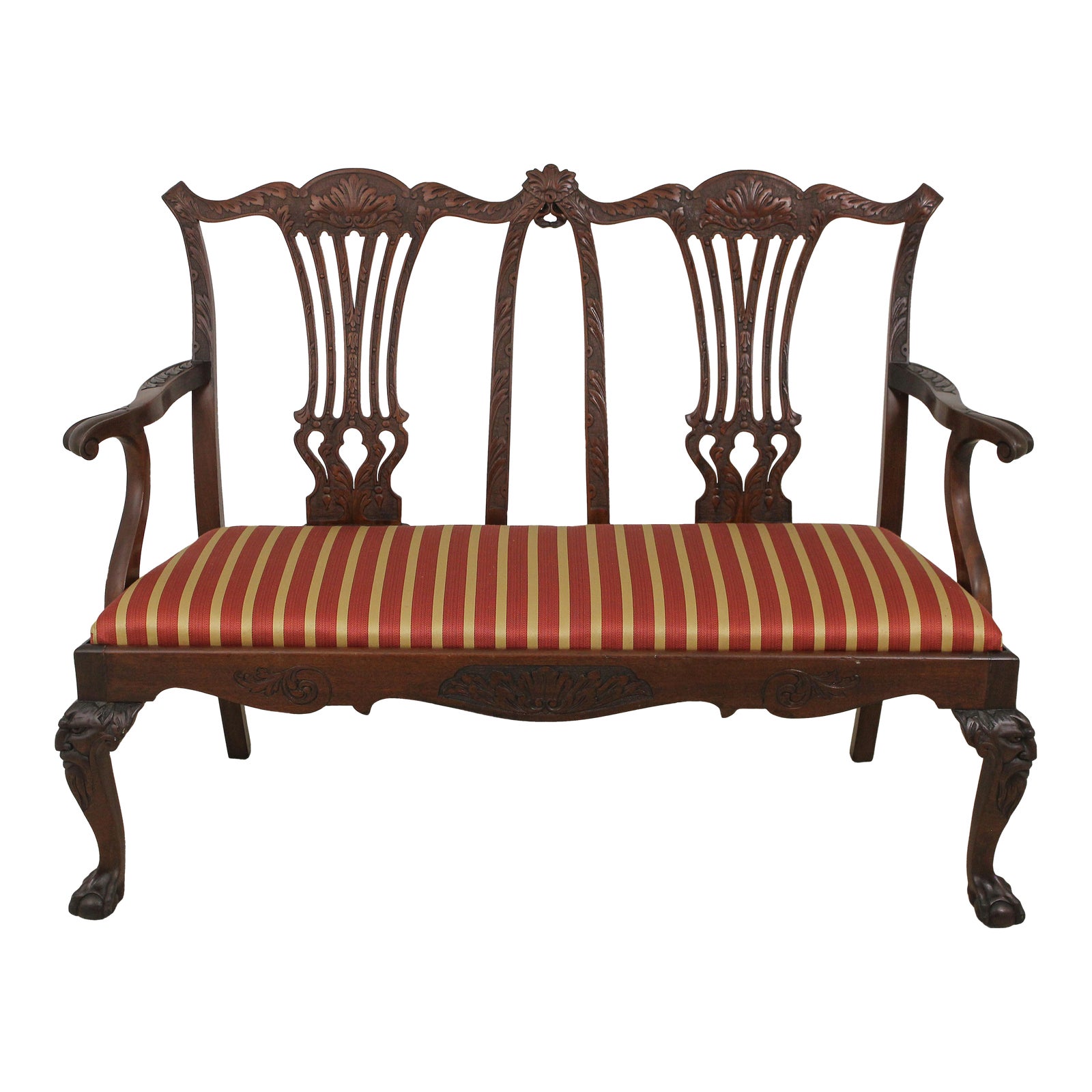 Vintage Carved Mahogany Chippendale Claw Foot Settee | Chairish