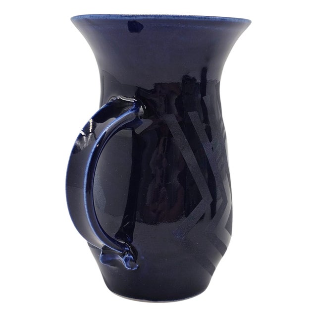 Late 20th Century Contemporary Marianne Weinberg Benson Studio Pottery Cobalt Blue Abstract Mugs & Box For Sale - Image 5 of 15