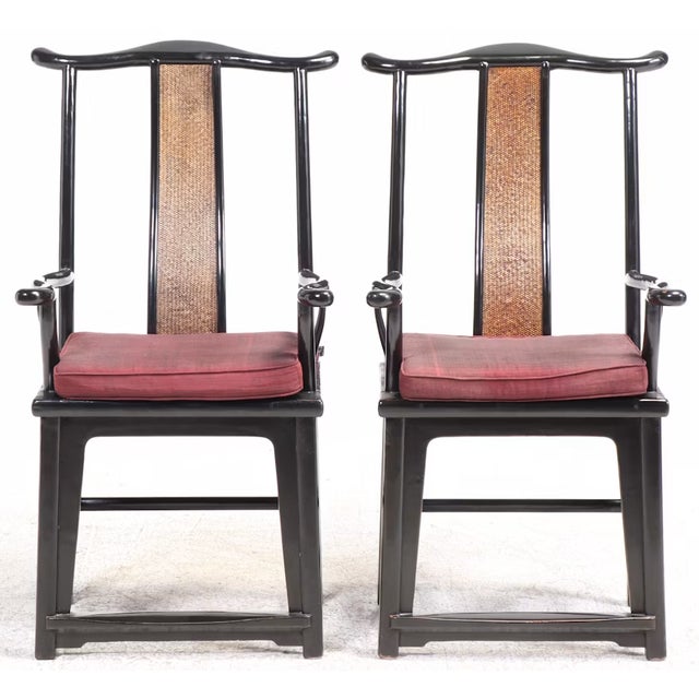 Antique Chinese Black Lacquer Scholar Travel Desk & Two Yoke Back Chairs For Sale - Image 13 of 18