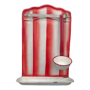 Early 20th Century Vintage Red and White Stripe French Enamelware Utensil Holder/Hanger With Ladle