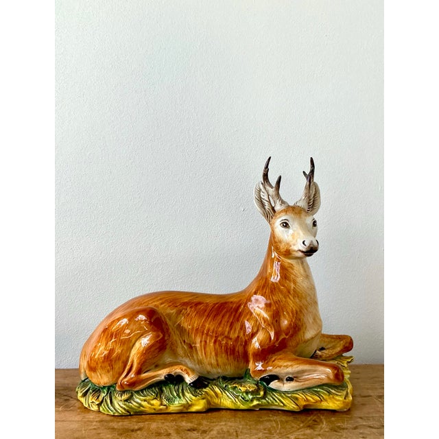 Vintage Boho Italian Glazed Ceramic Young Buck For Sale In West Palm - Image 6 of 9