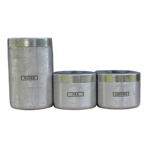 1950s Brushed Aluminum Lidded Canisters- Set of 3