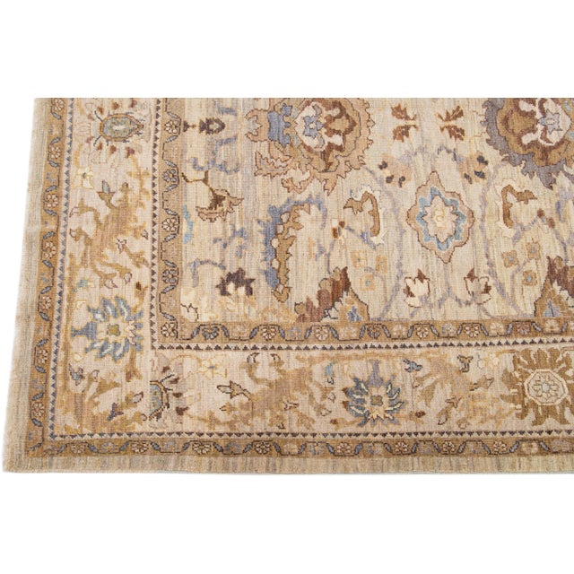 Modern Sultanabad Handmade Beige Wool Rug With Floral Design For Sale - Image 4 of 7
